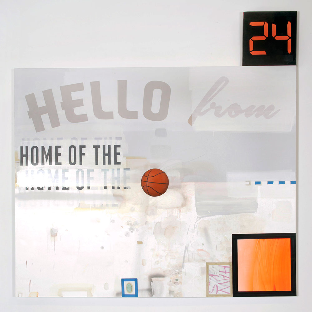 Craig Drennen, Hello From Home Of The, 2014, oil, alkyd, pencil, crayon on canvas (2 panels), 96 x 96 inches